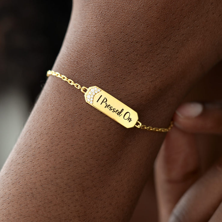 I Pressed On Pavé Golden Bar Bracelet