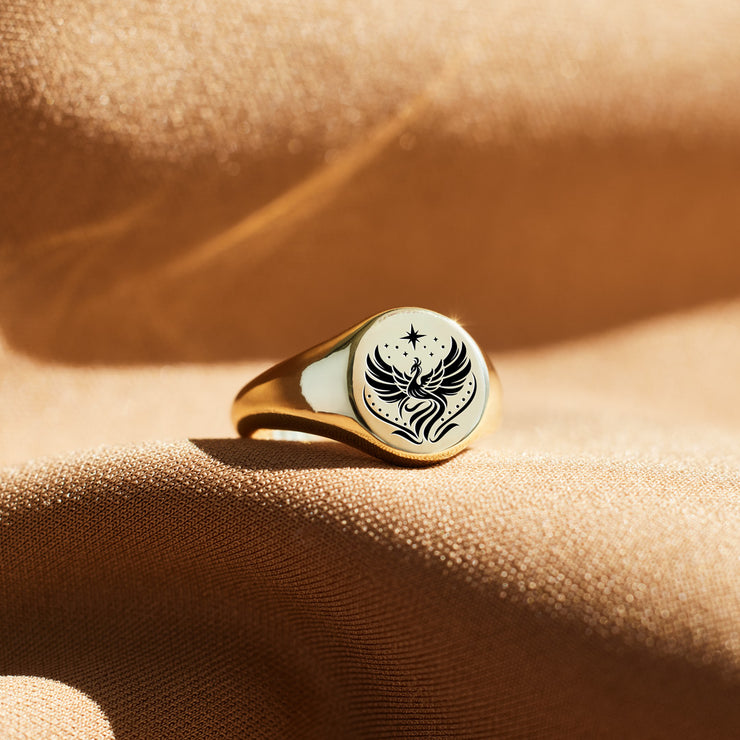 Rise From Ashes Golden Phoenix Signet Ring