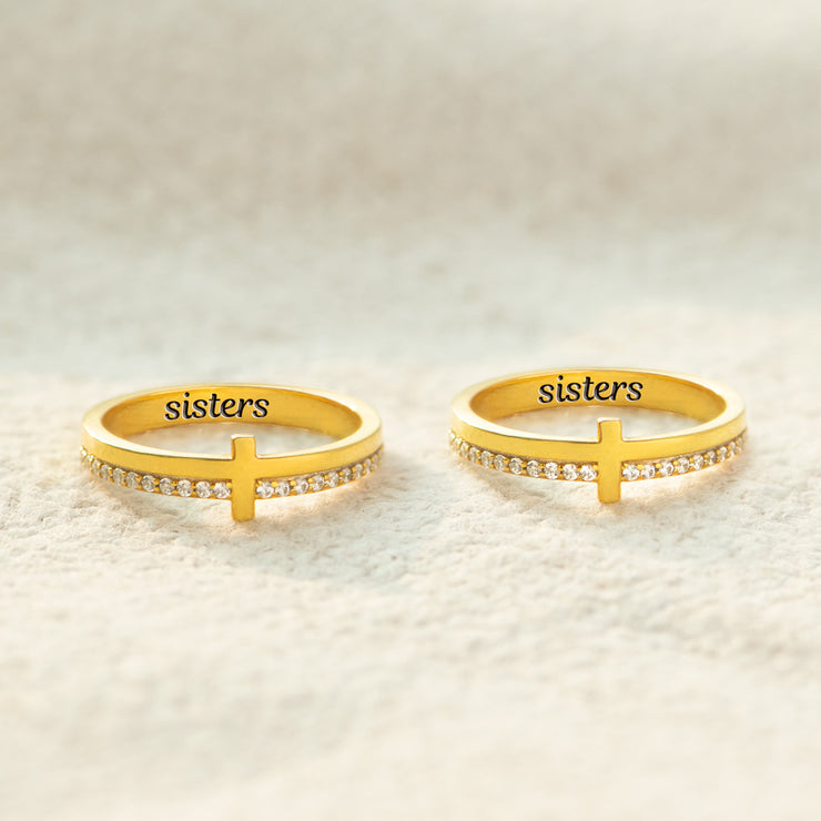 We Are Sister In Christ Matching Golden Cross Ring