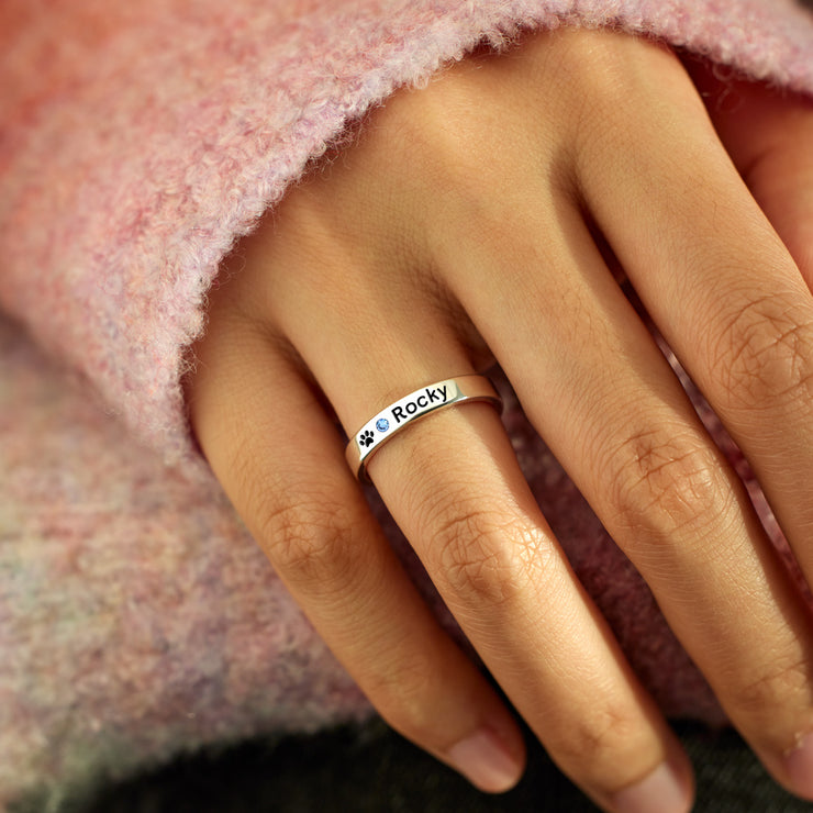 The Dog Mother Birthstone Engraving Ring Band