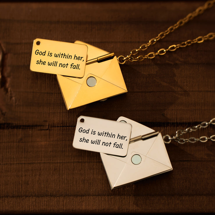 God is Within Her Hidden Message Letter Necklace