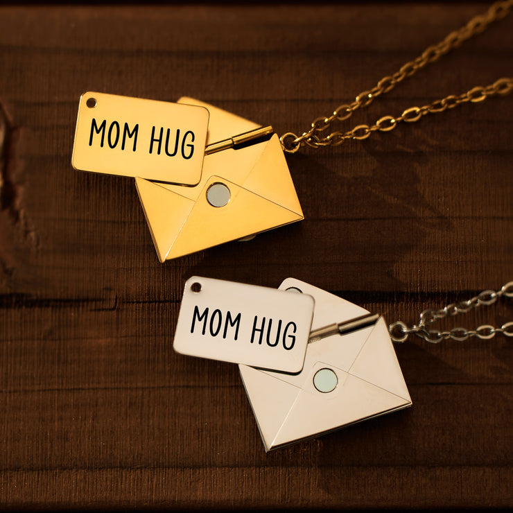 Mom Hug Hidden Message Letter Necklace