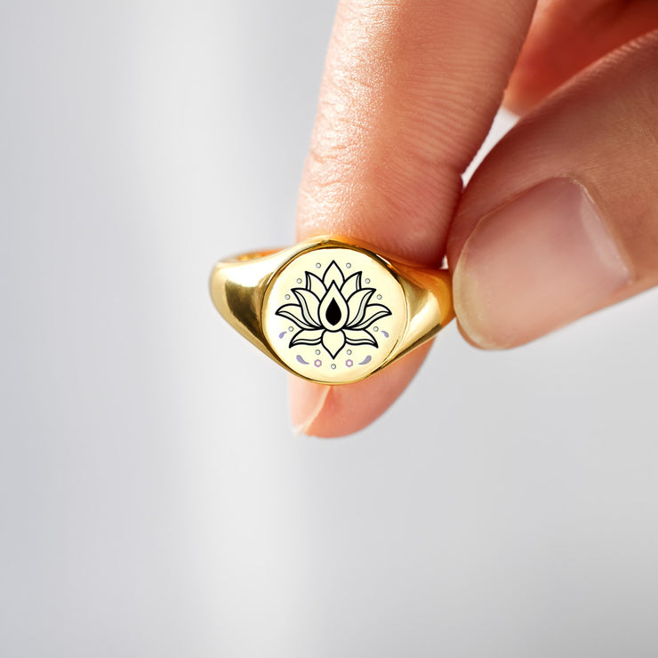 Golden Lotus Signet Ring