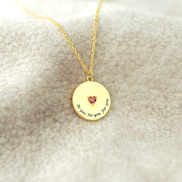 Heart Birthstone Disk Necklace