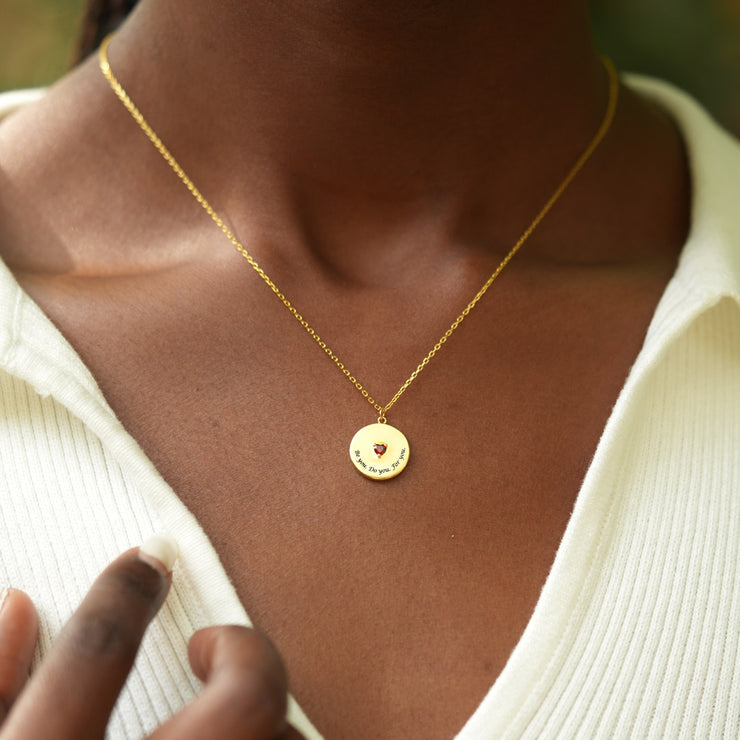 Heart Birthstone Disk Necklace