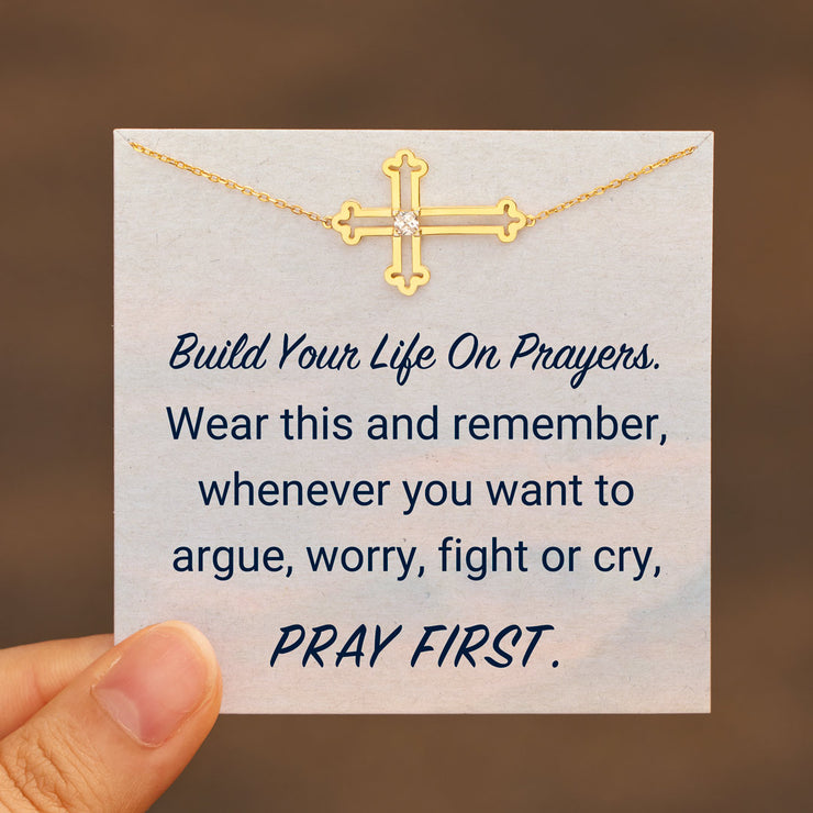 Build Your Life On Prayers Hollow Out Cross Bracelet