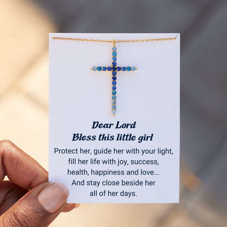 Bless This Little Girl Gradient Dark Blue Cross Necklace