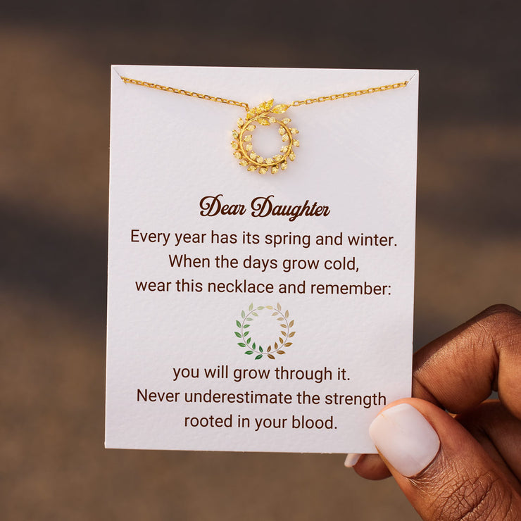 Dear Daughter Motivational Golden Leaf Circle Necklace