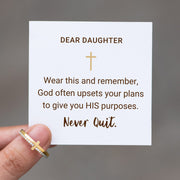 Dear Daughter Never Quit Golden Cross Ring