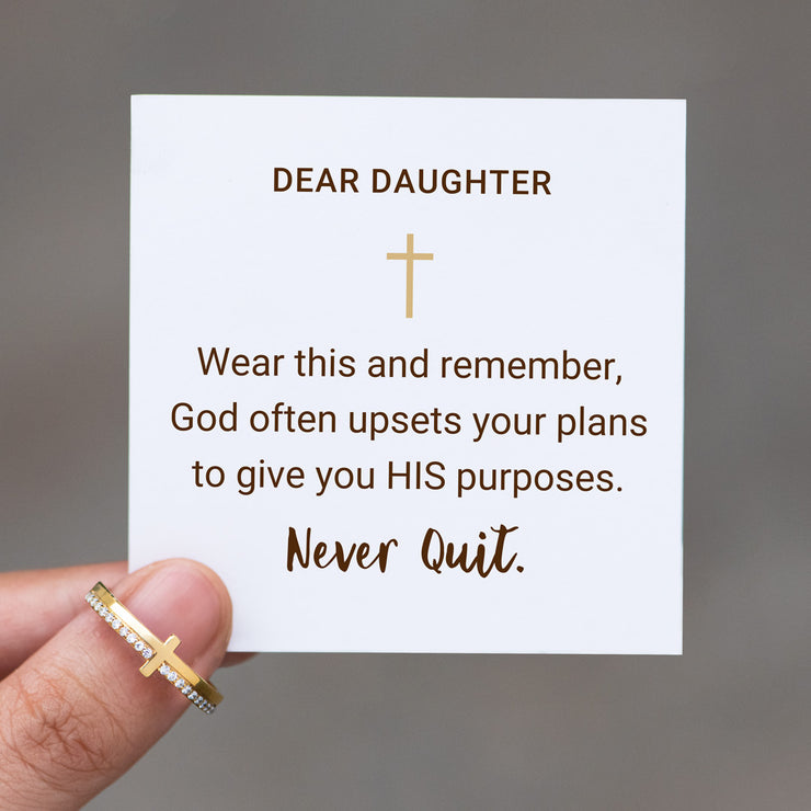 Dear Daughter Never Quit Golden Cross Ring