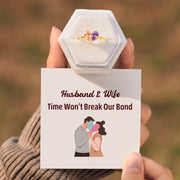 Husband & Wife Dual Water Drop Birthstones Heart Ring