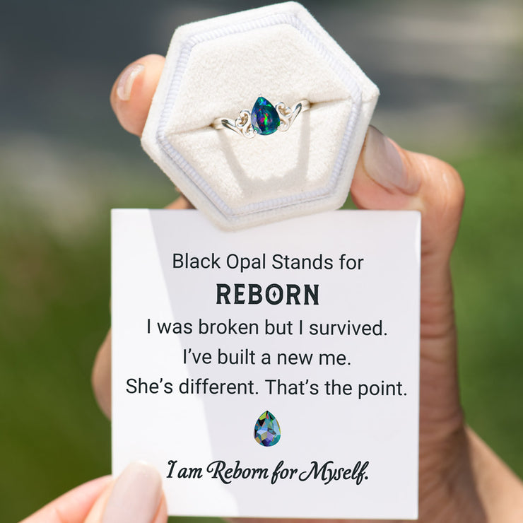 Reborn For Myself Teardrop Black Opal Ring