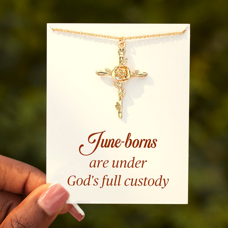 She's Under God's Full Custody Birth Flower Cross Necklace