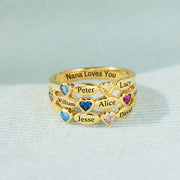 Nana Loves You 1-7 Name & Birthstone Multi-Row Ring