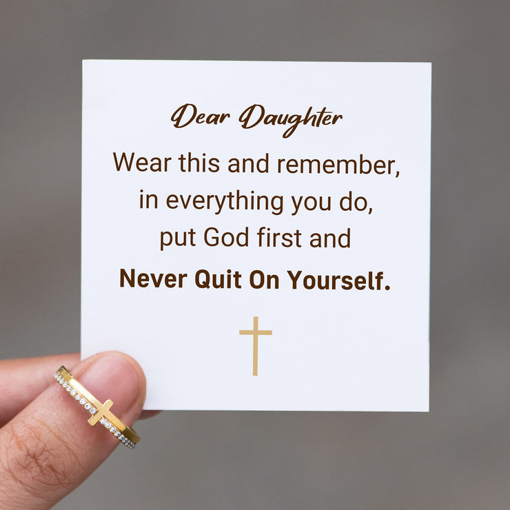 Never Quit On Yourself Golden Cross Ring