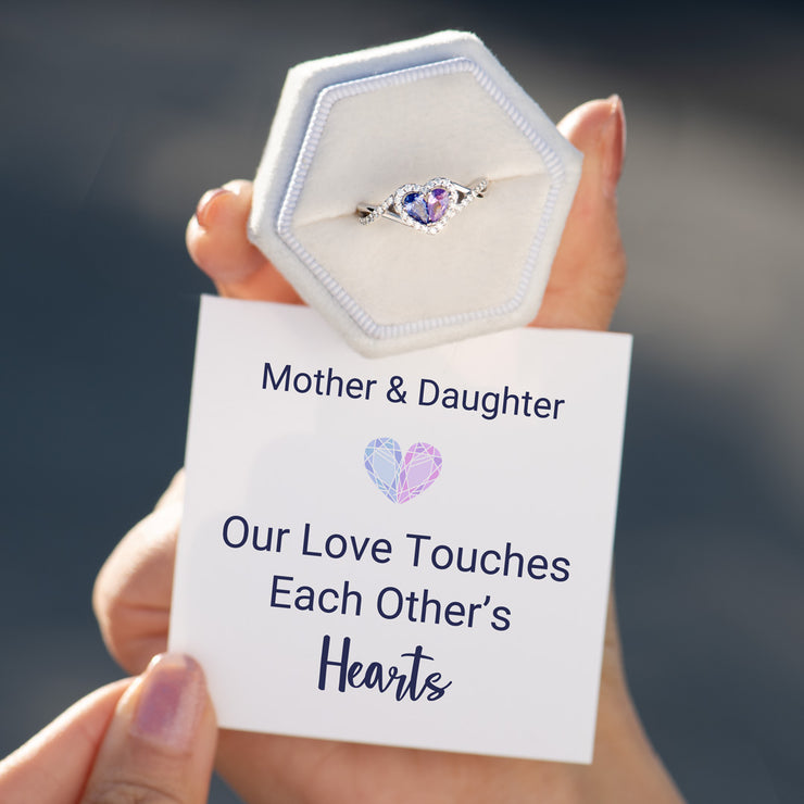 Our Love Touches Each Other's Hearts Dual Teardrop Birthstone Heart Ring