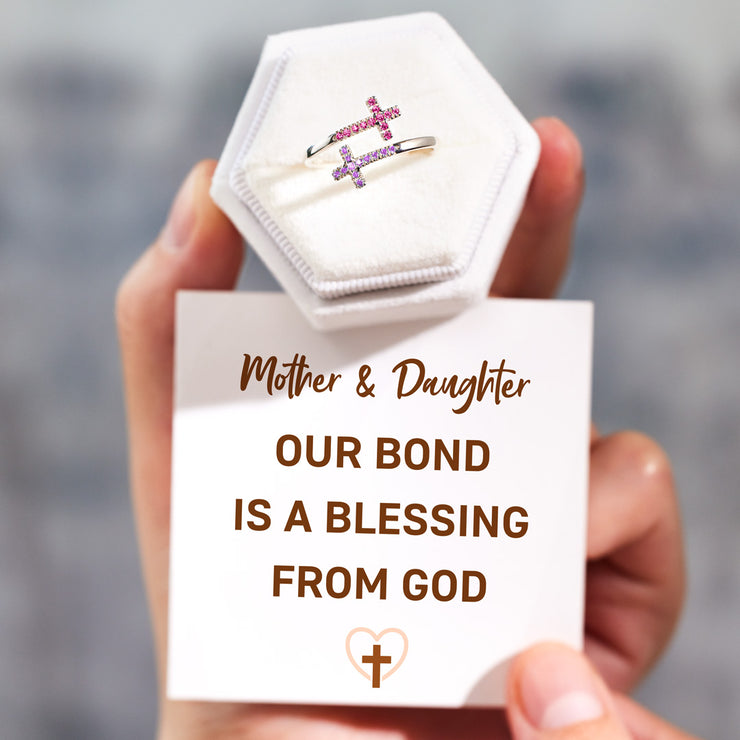 Our Bond Is A Blessing From God Pavé Double Cross Ring