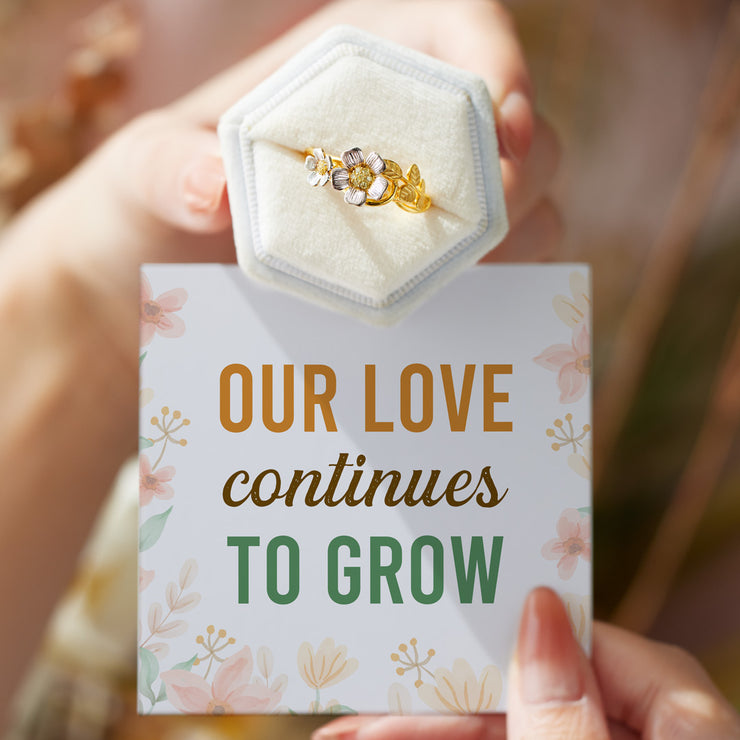 Our Love Continues To Grow Mother Daughter Matching Two-Tone Flower Ring