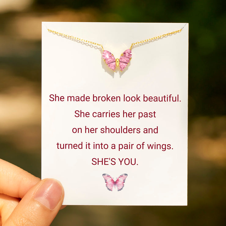 She Made Broken Beautiful Radiant Butterfly Necklace