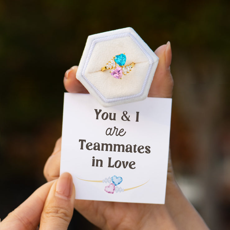 Teammates in Love Two Heart Birthstone Bypass Ring