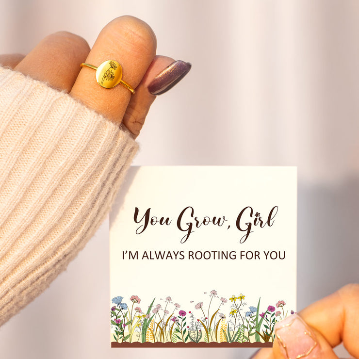 Engraved Birth Month Flower Ring
