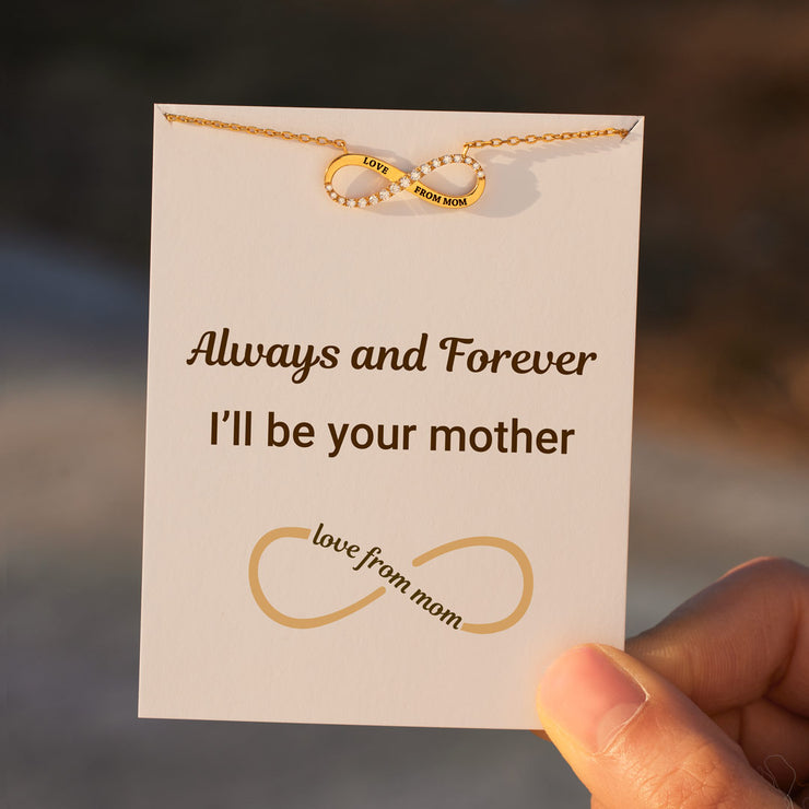 Love From Mom Sparkling Infinity Engraved Necklace