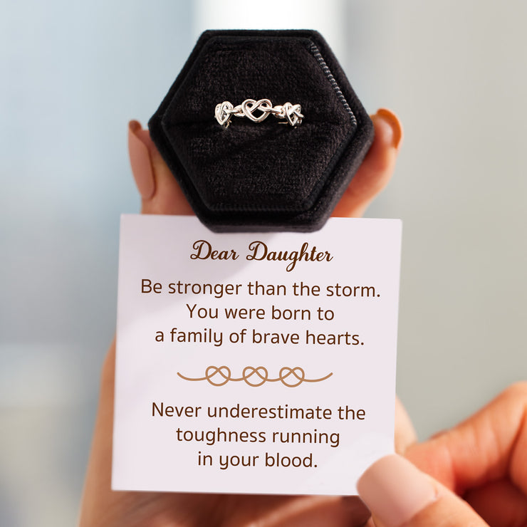To My Daughter Brave Heart Infinity Heart Knot Ring