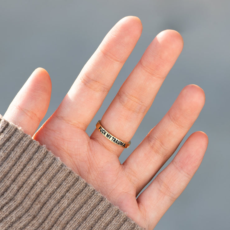 F♥︎ck My Trauma Crystal Lotus Ring