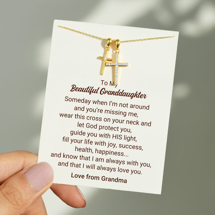 To My Beautiful Granddaughter Double Cross Necklace