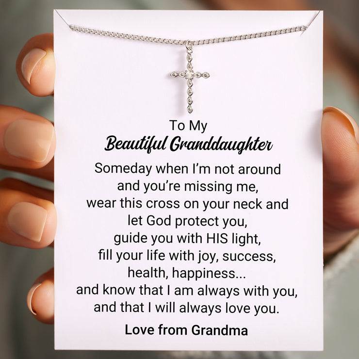 To My Beautiful Granddaughter Pods Cross Necklace