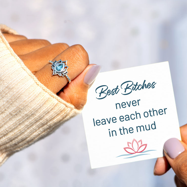 Best Bitches Blue Topaz Lotus Ring