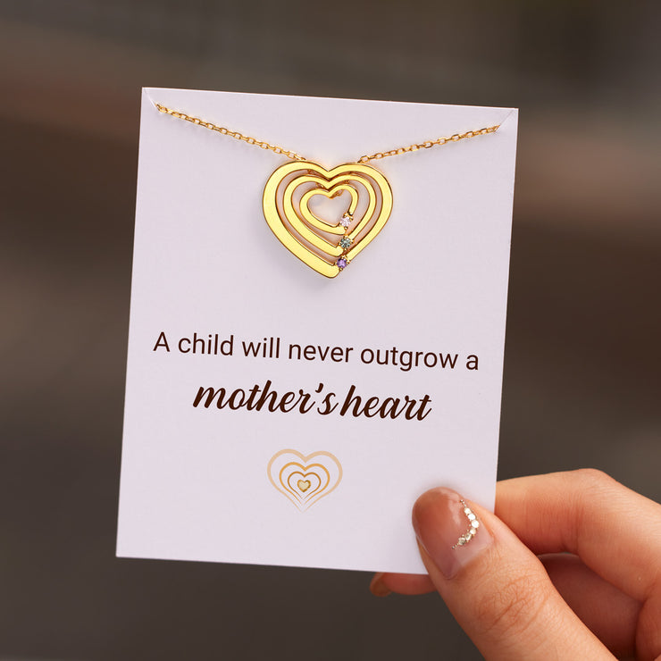 Never Outgrow Her Heart 1-5 Birthstones Heart Necklace