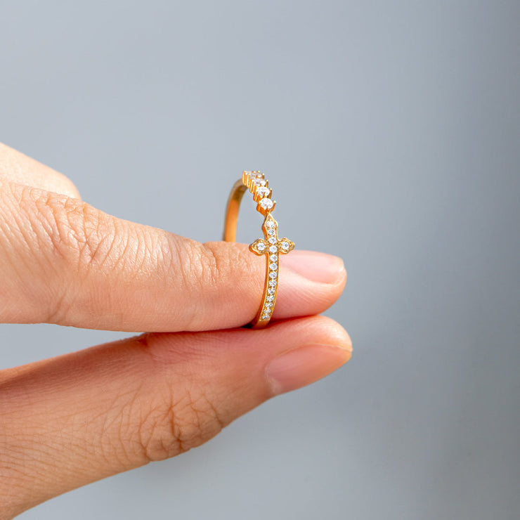 Pavé Sideways Cross Ring