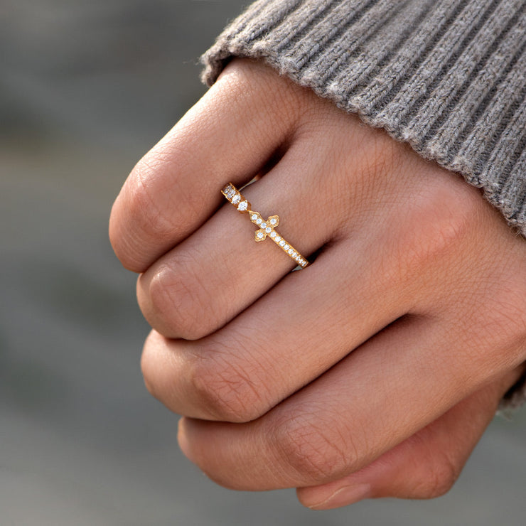 Pavé Sideways Cross Ring
