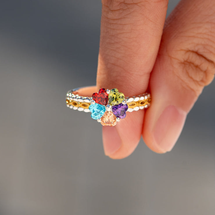 1-5 Birthstones Heart Two Tone Ring