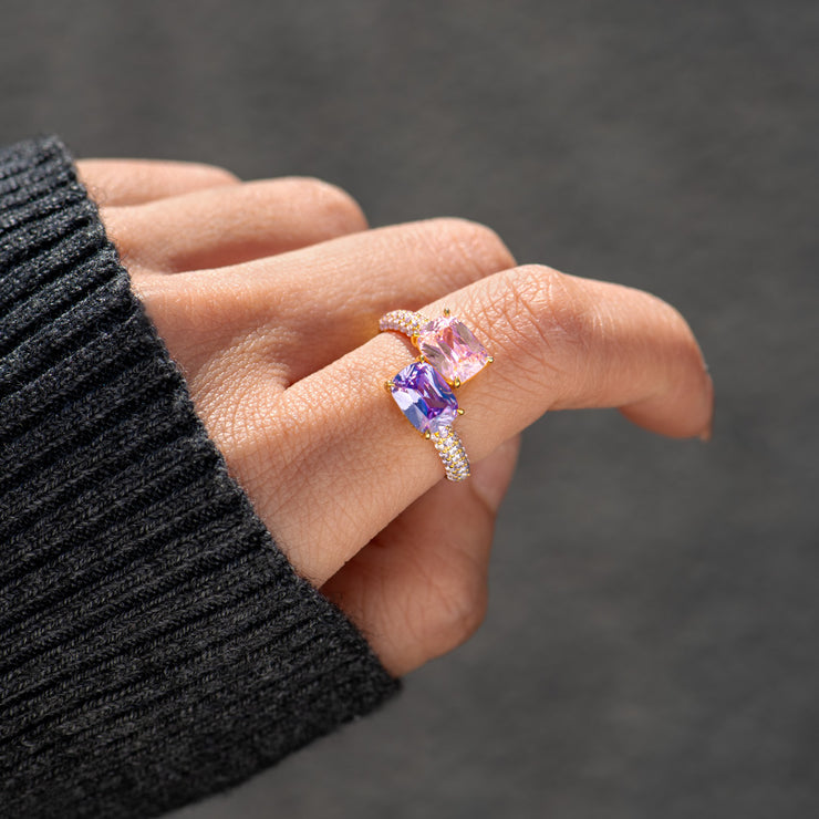 We're A Team Square Birthstone Ring