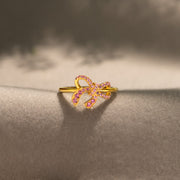 Pink Bow Gold Ring S925