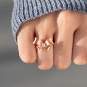 Brushed Bow Square Gold Ring S925