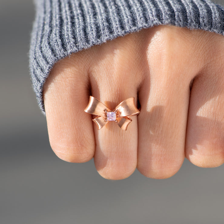 Brushed Bow Square Gold Ring S925