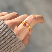 Pink Bow Gold Ring S925