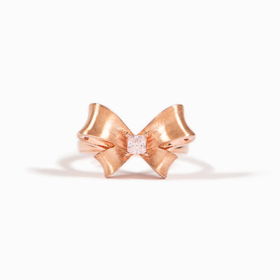 Brushed Bow Square Gold Ring S925