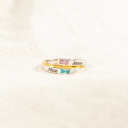 Two Name&Birthstone Bypass Ring