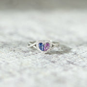 Our Love Touches Each Other's Hearts Dual Teardrop Birthstone Heart Ring