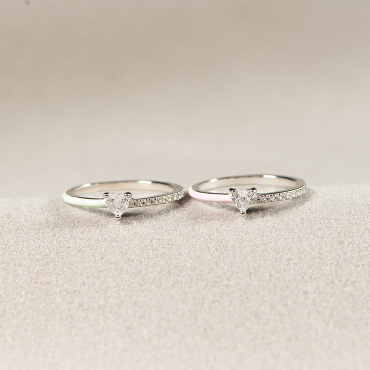 Besties for Resties Half Enamel Heart-Cut Rings