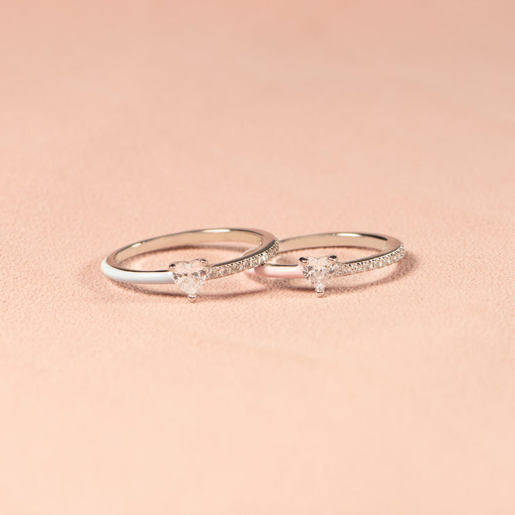 Besties for Resties Half Enamel Heart-Cut Rings