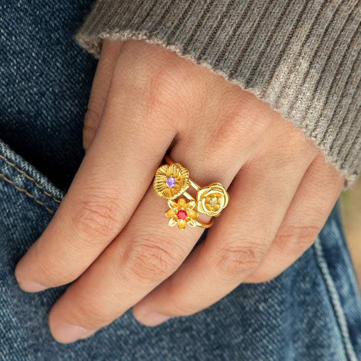 Three-Dimensional Birth Flower Stacking Mother's Ring