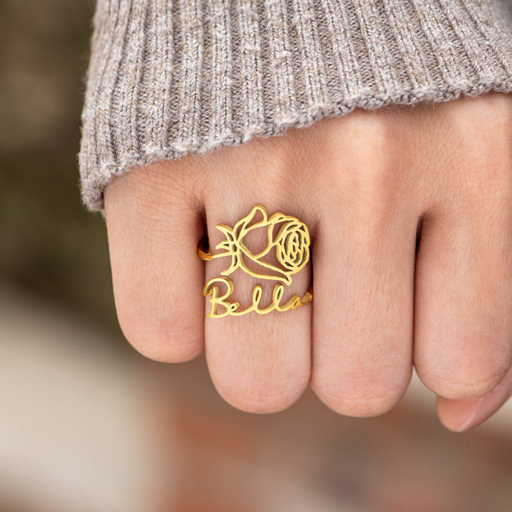 Birth Flower Name Ring