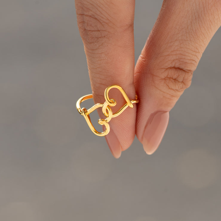 Mother & Daughter Golden Thread Linking Hearts Ring