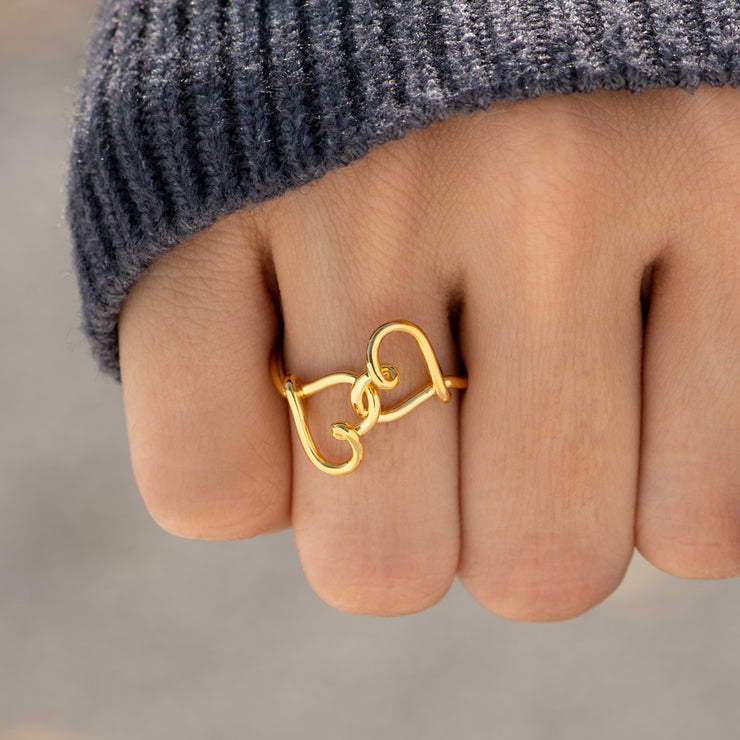 Golden Thread Of Love Linking Hearts Ring