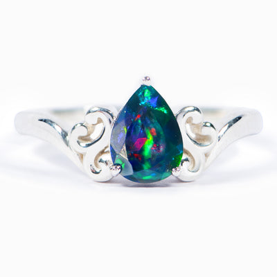 Teardrop Black Opal Ring